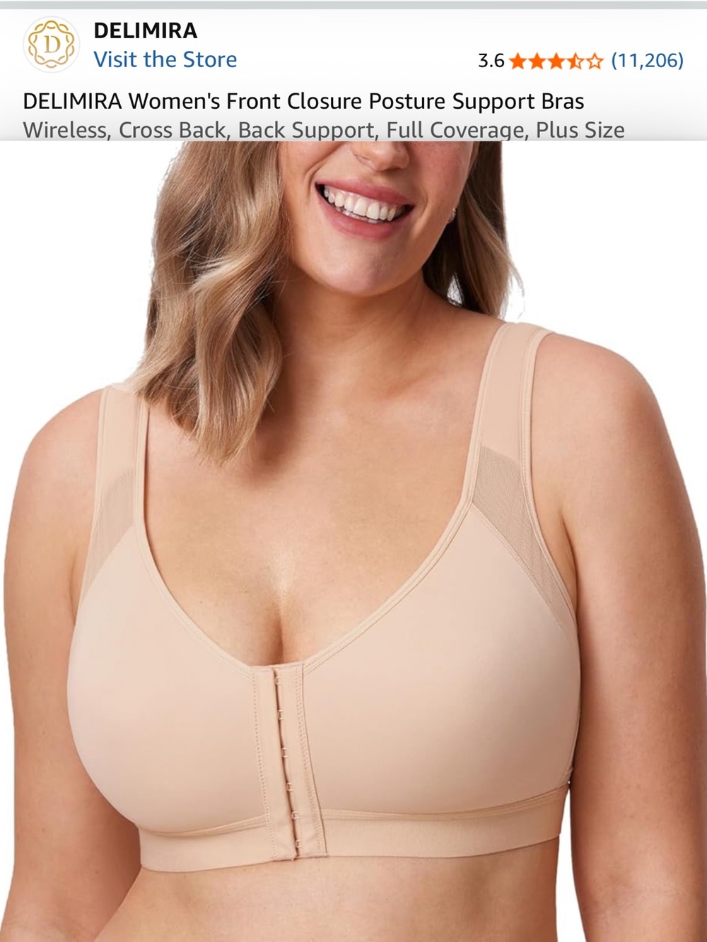 Delimira Front-Closure Posture Support Bra in Nude